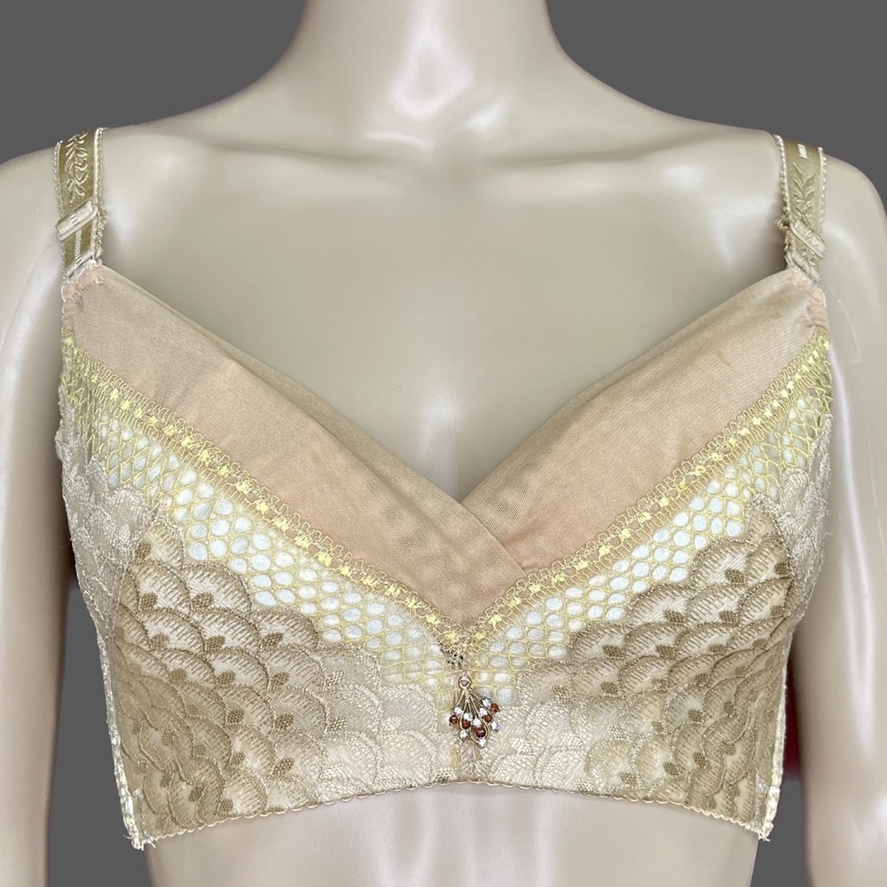 Old Hollywood Starlet Jeweled Beige Bra 30C